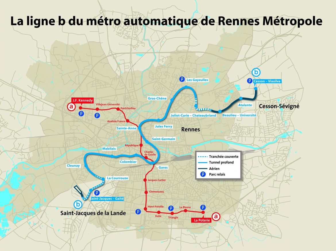 Tracé ligne B métro Rennes